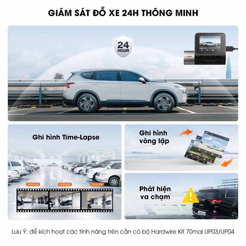 Camera hành trình A810 giám sát đỗ xe 24h với Hardwire Kit 70mai mua riêng