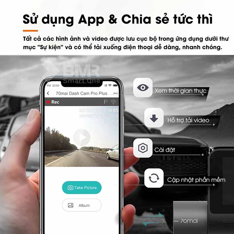70mai A500s hỗ trợ wifi kết nối ứng dụng trên điện thoại