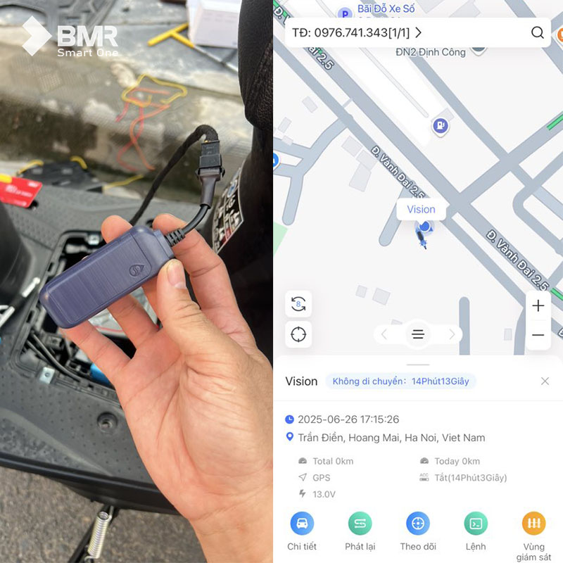 BMR Smart One lắp định vị xe máy cho xe Honda Vision