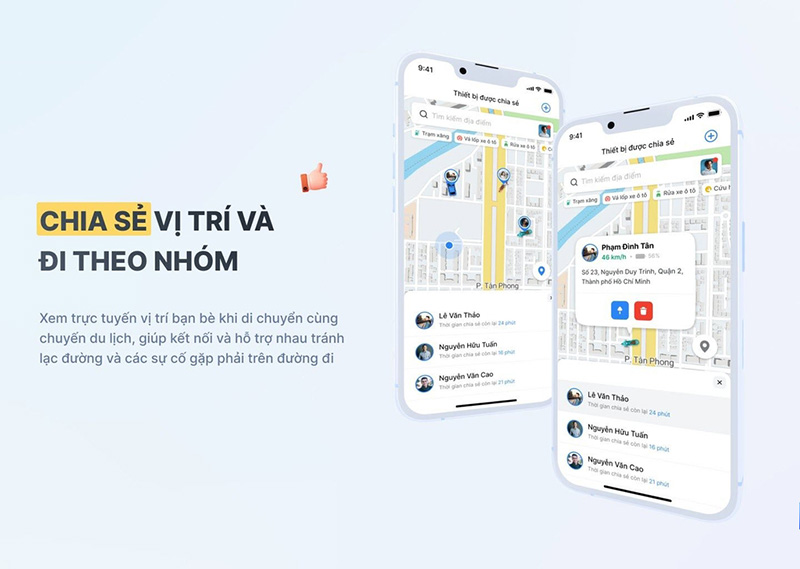 Vietmap Live Pro dễ dàng chia sẻ vị trí hiện tại và đi theo nhóm