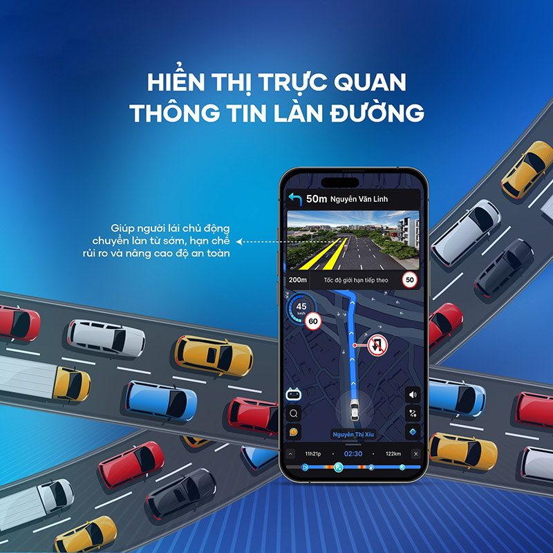 Vietmap Live Pro Full hiển thị trực quan thông tin làn đường
