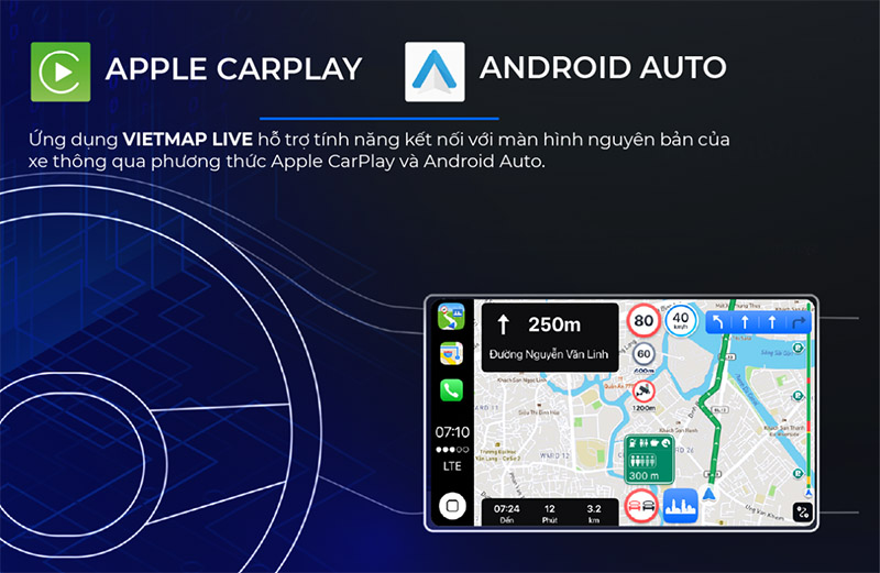 Vietmap live pro full crack hỗ trợ đồng bộ Apple CarPlay và Android Auto