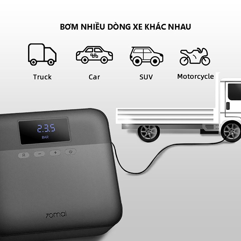 bơm lốp mini 70mai air compressor bơm nhiều dòng xe khác nhau