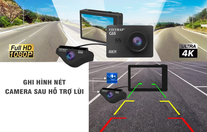 Camera lùi Vietmap C65 hỗ trợ lùi sắc nét Full HD 1080P (Nguồn: Sưu tầm)