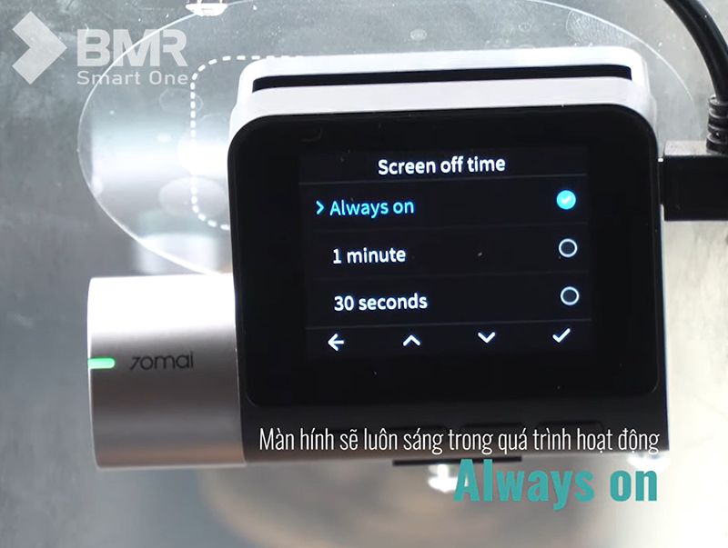 Không nên cài đặt chế độ cho màn hình camera hành trình luôn sáng