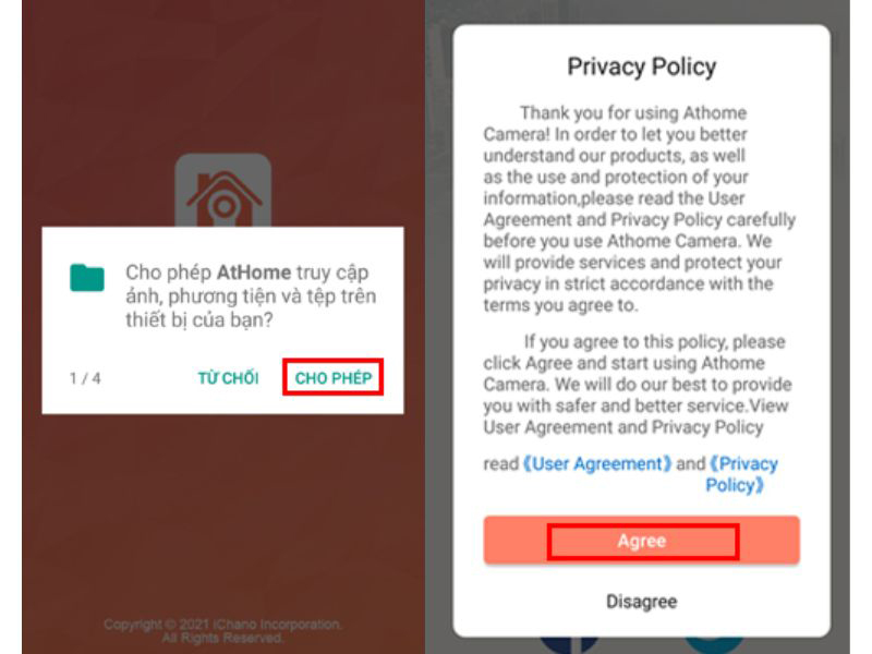 Dùng webcam làm camera hành trình: Nhấn cho phép và Agree để cấp quyền truy cập thiết bị
